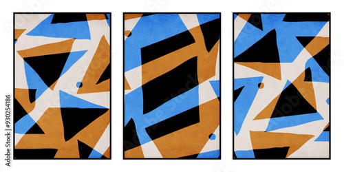Set of 3 Abstract illustration in vintage style. For use in graphics, for wall decor.