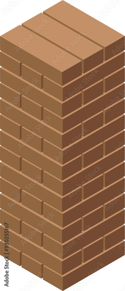 Isometric tall brick column standing on white background Isometric tall brick column standing on white background