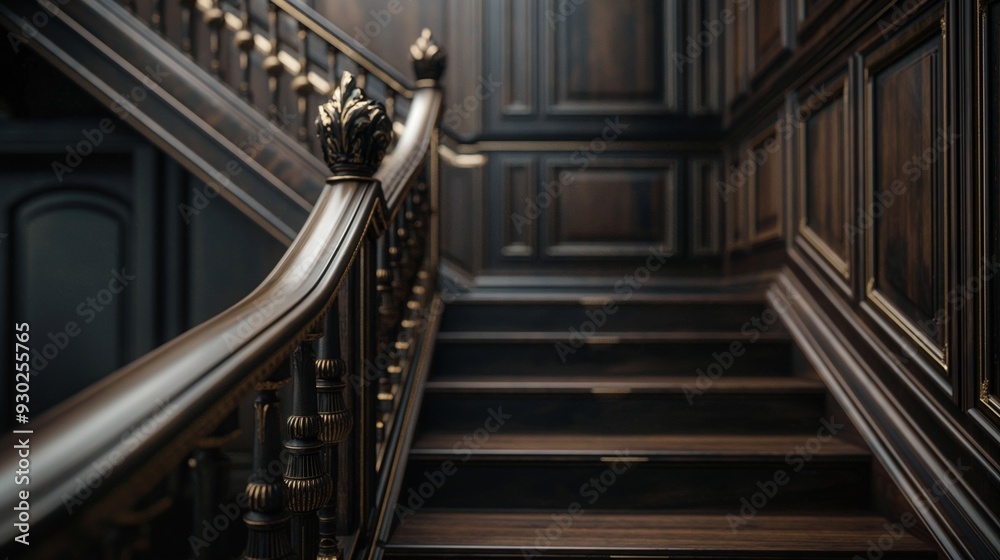 Fototapeta premium Ornate Wooden Staircase Close-Up Background.