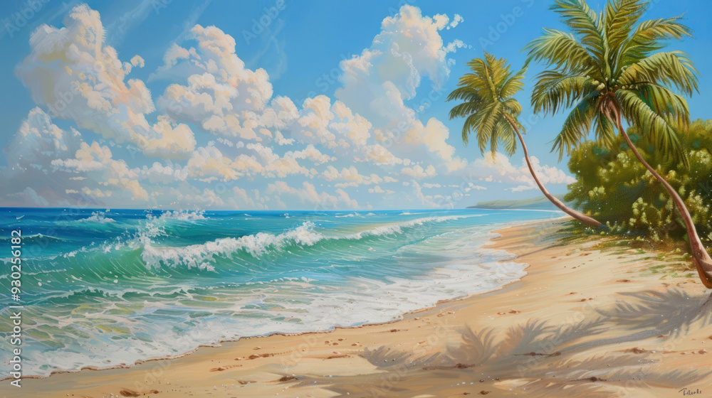 custom made wallpaper toronto digitalTranquil beach scene with gentle waves, soft sand, and palm trees swaying in the breeze