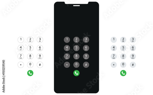 Phone Dial Screen UI. Smartphone dial keypad with numbers and letters. Set of interface dialing numbers phone for touchscreen devices.