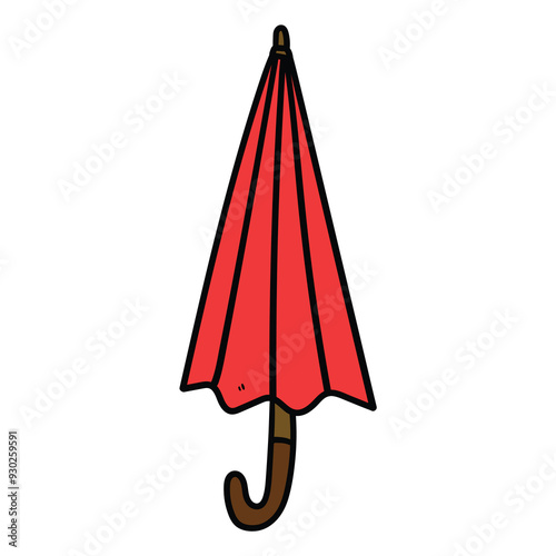 Hand drawn cartoon closed red umbrella on white background.