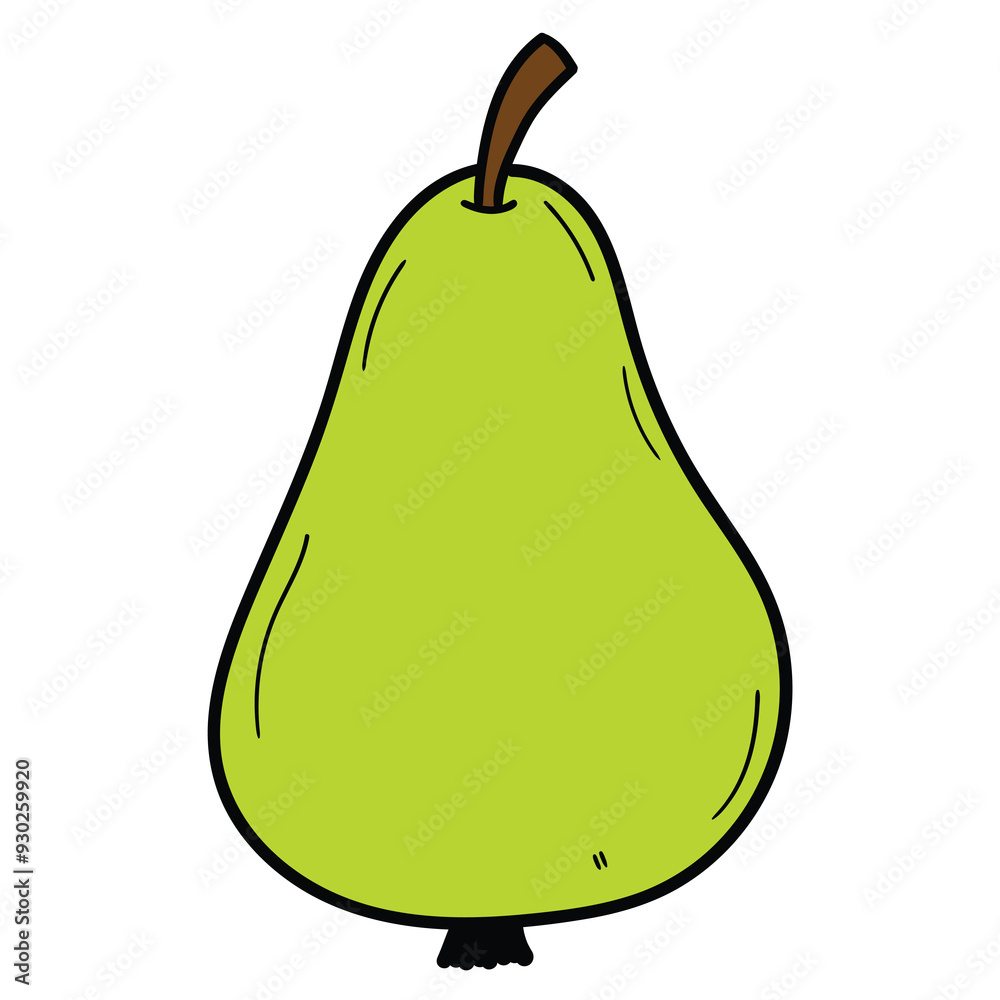 Hand drawn cartoon green pear on white background. Hand drawn cartoon green pear on white background.