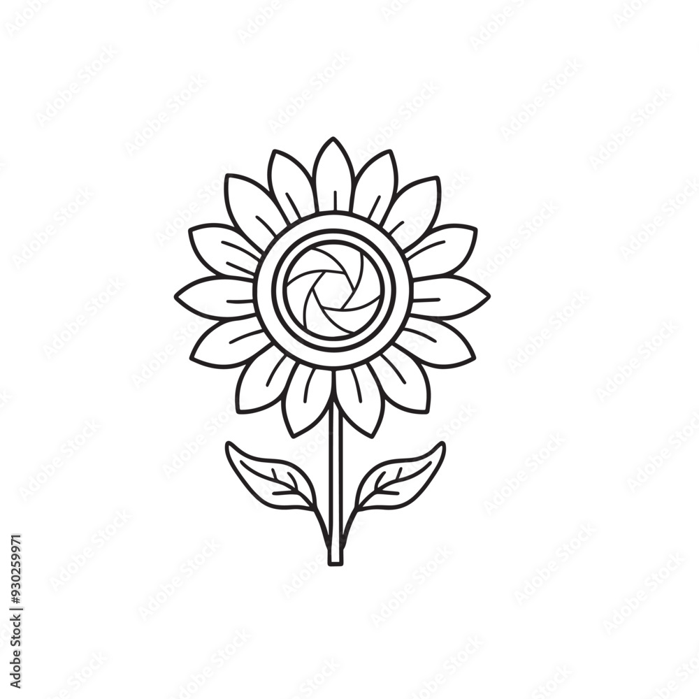simple doodle of camera lens in the middle of sunflower simple doodle of camera lens in the middle of sunflower