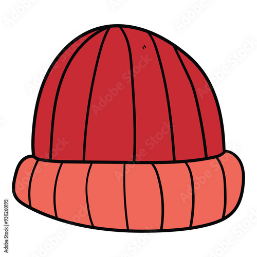 Hand drawn cartoon red warm hat on white background.