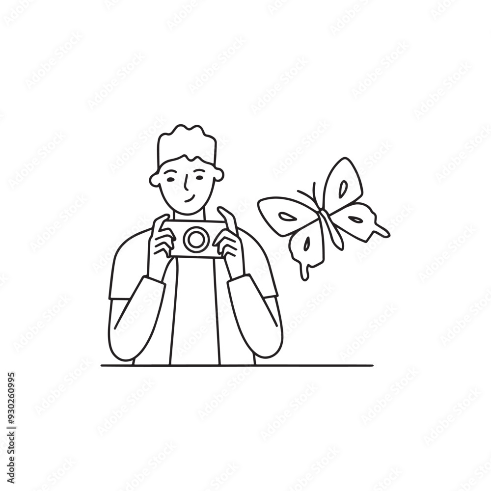 Nature enthusiast snapping a butterfly with point-and-shoot camera Nature enthusiast snapping a butterfly with point-and-shoot camera