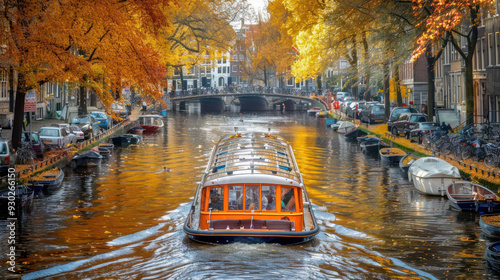 Scenic boat tour on the canals of Amsterdam, capturing the charm of this iconic European city