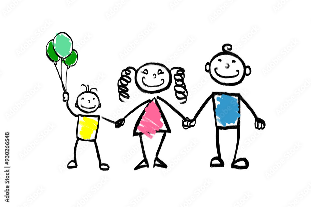 Family on a walk children's drawing doodle without background. Family on a walk children's drawing doodle without background.
