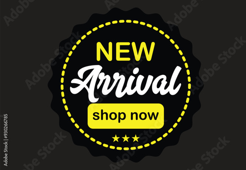New arrival label, badge or banner design element template. Clothes tag layout with message pointing on new item from renewed collection.eps10