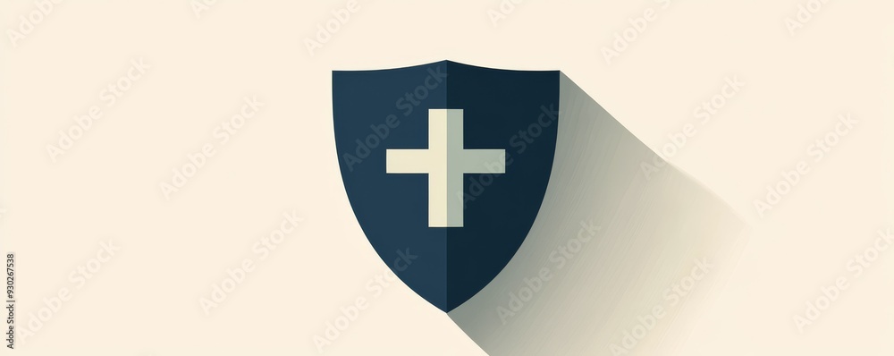 Obraz premium Shield with cross symbol on light background