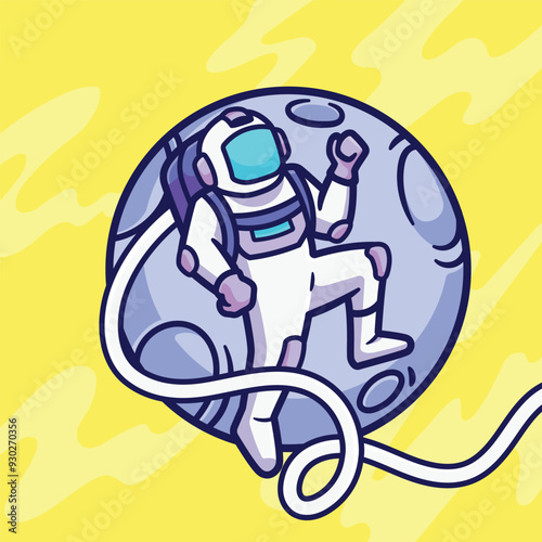 Astronaut floating in the moon character in space cartoon vector illustration