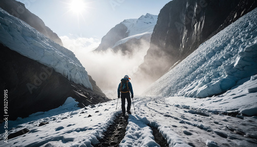 Glacier Wanders in Foggy Winter: The Pathfinder's Journey Overwhelmed in Landslide photo