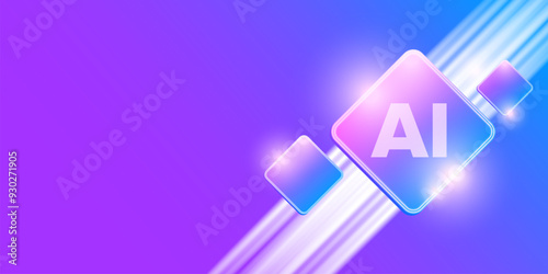 Artificial intelligence chipset on ultraviolet board in futuristic neon cyber punk concept technology artwork for web, banner, card, cover. Vector AI chip logo design template