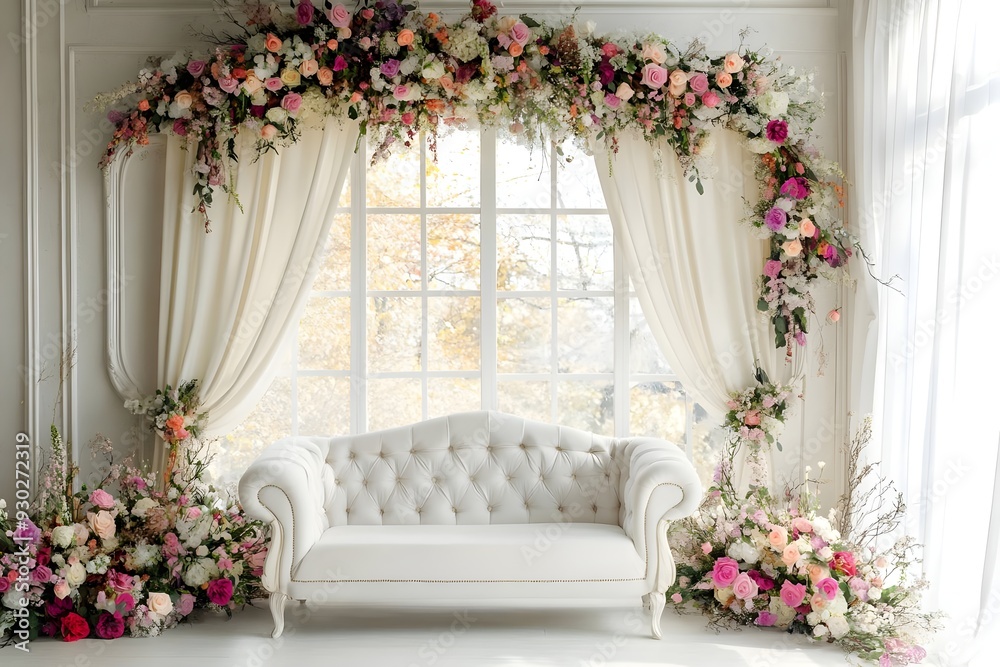Backdrop wedding with sofa and flowers generative AI Backdrop wedding with sofa and flowers generative AI
