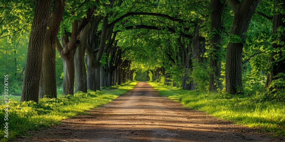 Naklejka premium Green tree lined path