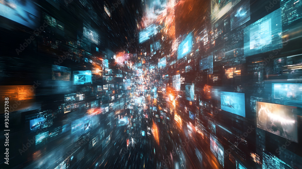 Abstract multimedia background with various channel images, web streaming media tv video technology