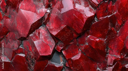 Close-up of cinnabar crystal revealing its intense red color and intricate geometric formations
