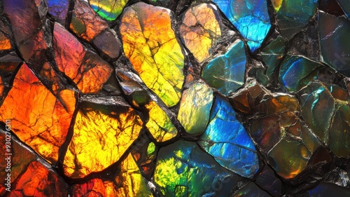 Polished ammolite with vibr...