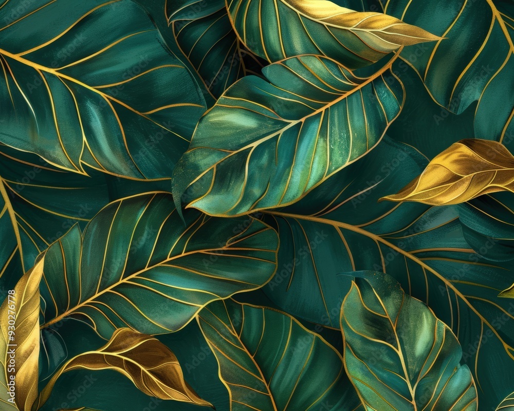 custom made wallpaper toronto digitalGreen leaves with gold