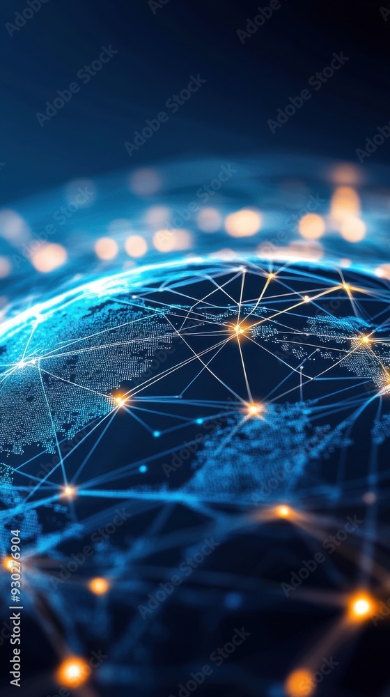 A digital globe with glowing connections, representing global communication and technology A digital globe with glowing connections, representing global communication and technology