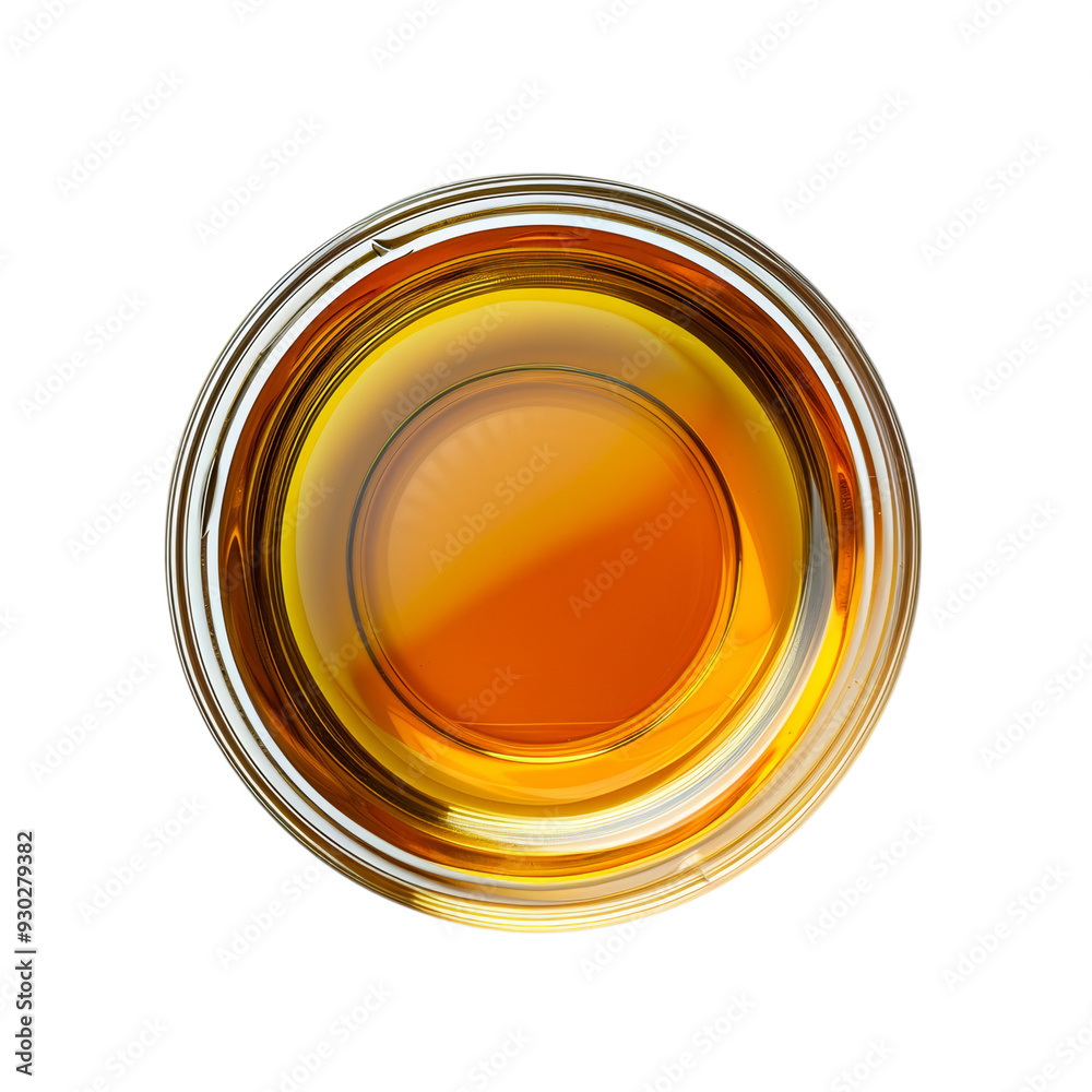 Top view of a transparent glass of vinegar with subtle golden hue, isolated on a transparent background Top view of a transparent glass of vinegar with subtle golden hue, isolated on a transparent background