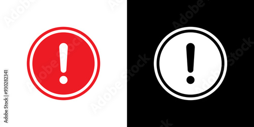 Circle warning, caution sign icon. Danger hazard symbol