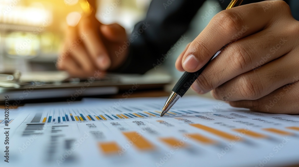 Analysis working with the latest financial results. of sales forecast graphs, financial accounting with hand writing Abstract digital effect for background Analysis working with the latest financial results. of sales forecast graphs, financial accounting with hand writing Abstract digital effect for background