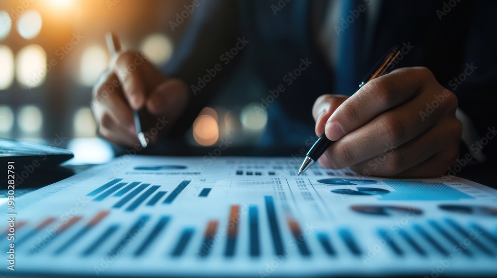 Analysis working with the latest financial results. of sales forecast graphs, financial accounting with hand writing Abstract digital effect for background Analysis working with the latest financial results. of sales forecast graphs, financial accounting with hand writing Abstract digital effect for background