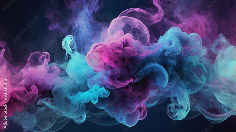 Neon blue and purple smoke puff clouds on a dark background.