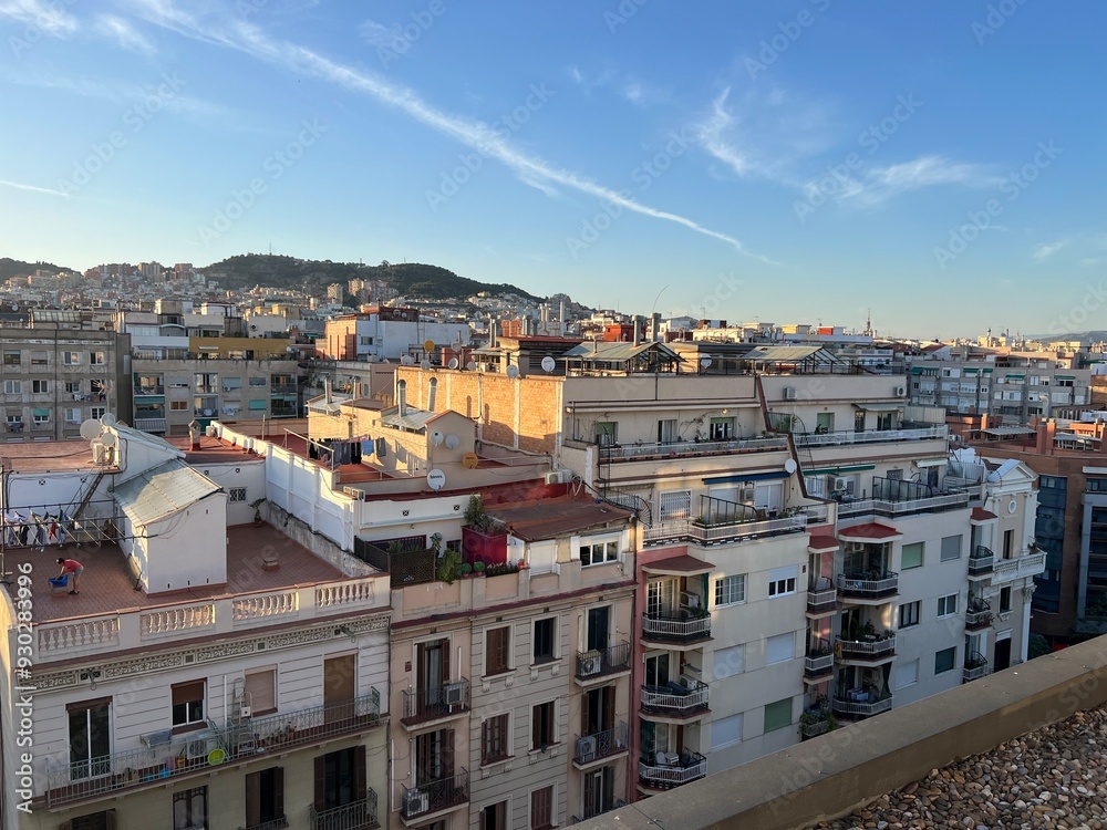 Fototapeta premium Barcelona skyline during golden hour in Eixample neighborhood