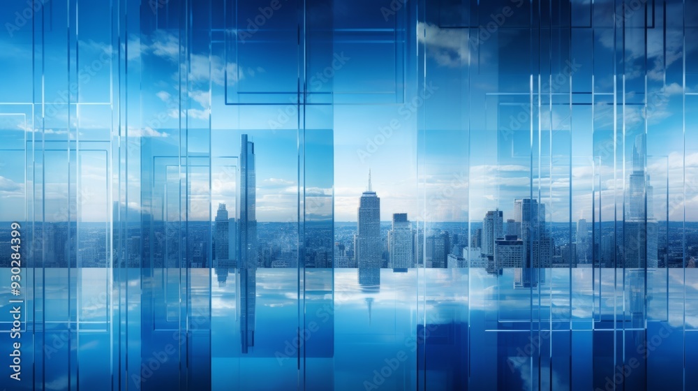 Double exposure futuristic city in blue tones. Neural network ai generated art Double exposure futuristic city in blue tones. Neural network ai generated art