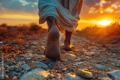Barefoot Walking at Sunset