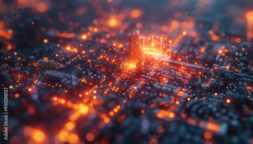 Abstract Cityscape with Glowing Lights