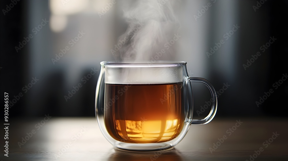 Cozy Moment with Gracefully Rising Steam in Transparent Glass Mug Cozy Moment with Gracefully Rising Steam in Transparent Glass Mug