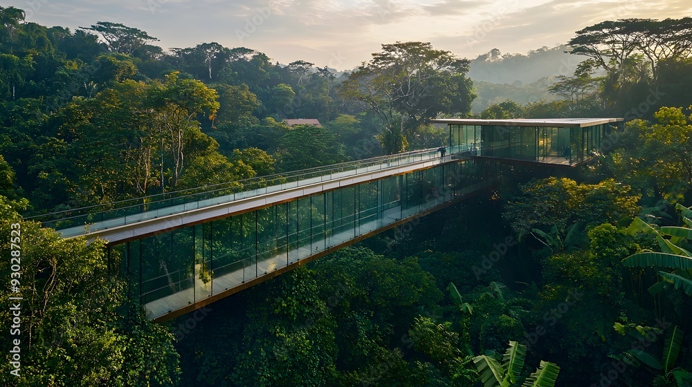 Obraz premium Breathtaking Glass Bridge Traversing Lush Forest Landscape with Panoramic Views
