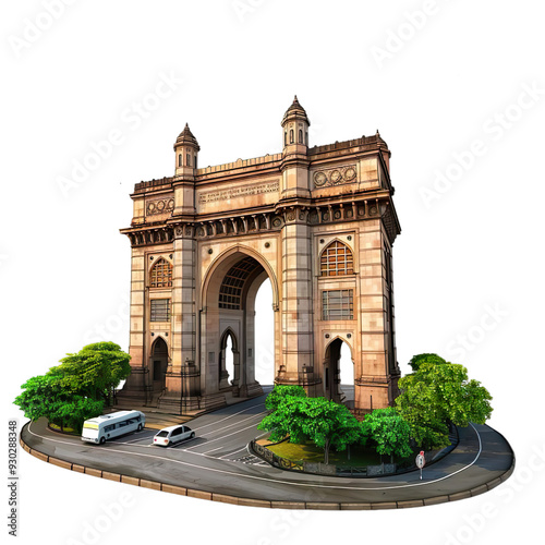 3D Illustration Render of Gateway of India in Mumbai, India: Travel concept design Isolated on transparent background.