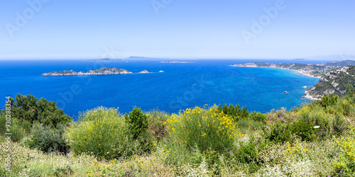 View of Arillas Bay with turquoise sea panorama on Corfu island in Greece