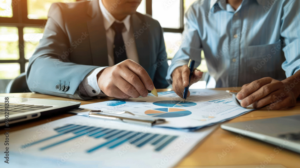 Financial consultant presenting a portfolio report to a client, emphasizing professional financial advisory services Financial consultant presenting a portfolio report to a client, emphasizing professional financial advisory services