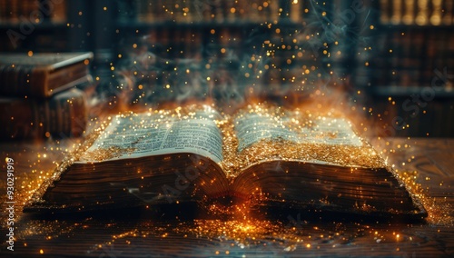 Mystical Open Book with Golden Sparkles