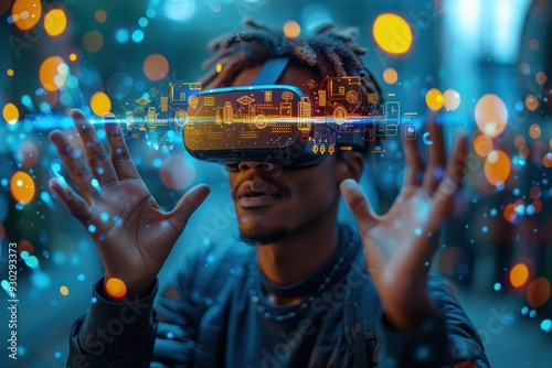 Virtual Reality Experience: A Man Interacting with Digital Interface