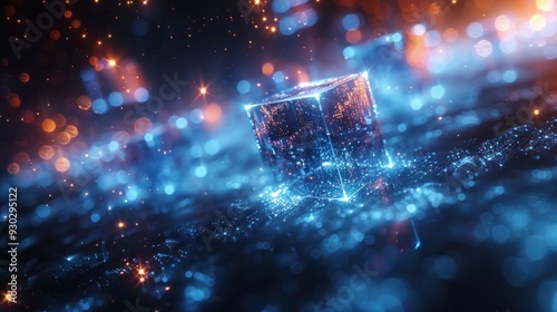 Glowing Cube with Abstract Network Connections