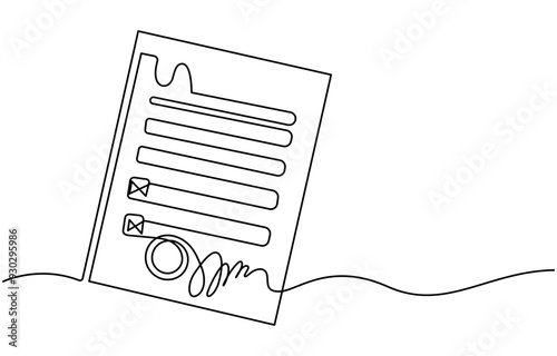 One continuous line vector drawing of a folder. Outline documents background icon. Saving securities vector icon. Vector illustration, continuous line drawing document paper, File Verification