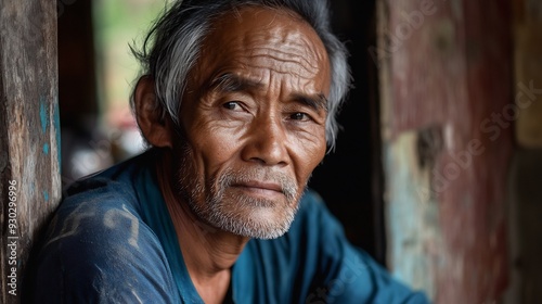 Portrait of a Thoughtful Elderly Man in Southeast Asia