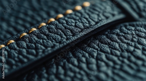 A close-up capture of a detailed leather texture with gold rivets, emphasizing the fine craftsmanship and artistic design of this high-quality material.