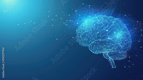 Abstract Digital Brain Visualization on Blue Background