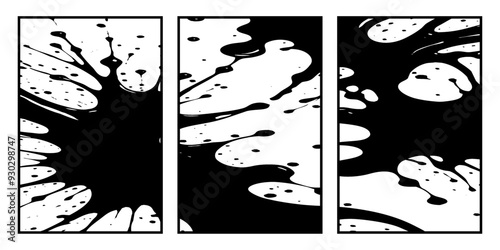 Set of 3 Abstract black and white pattern. For use in graphics. Minimalist illustration for printing on wall decorations