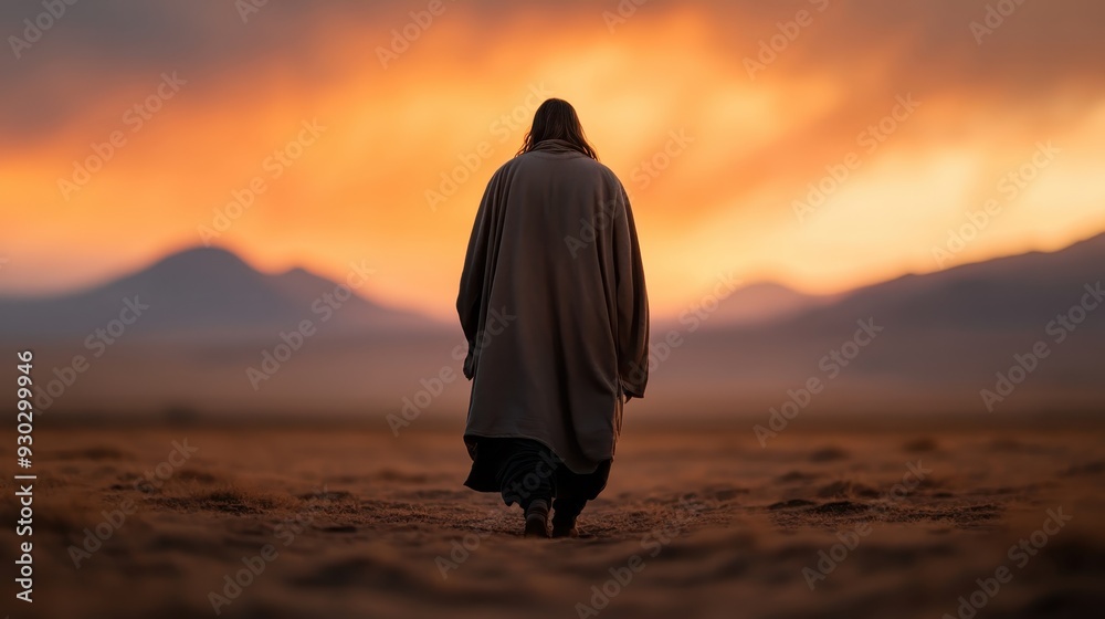 A person kneels in an expansive desert beneath an orange-hued sky with distant mountains, evoking introspection, humility and an awe-inspiring sense of nature. A person kneels in an expansive desert beneath an orange-hued sky with distant mountains, evoking introspection, humility and an awe-inspiring sense of nature.