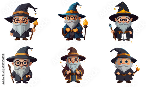 Illustration set of wizard. White background.