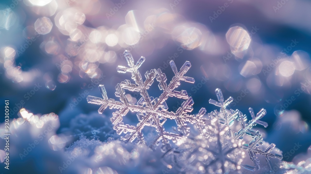 Macro shot of a single snowflake resting on a bed of snow, highlighting its intricate details and delicate structure. Macro shot of a single snowflake resting on a bed of snow, highlighting its intricate details and delicate structure.