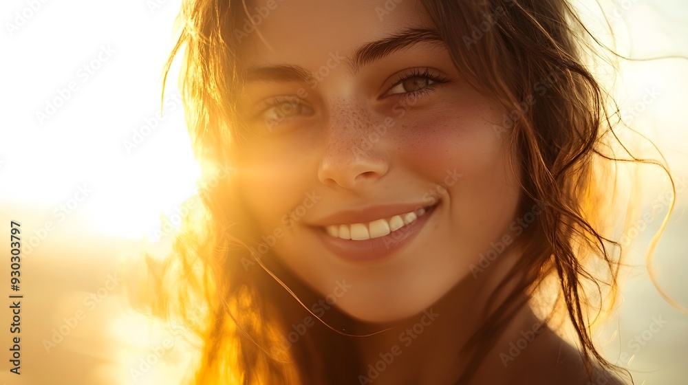 Half woman smiling, golden hour lighting creating a warm tone, white background, artistic detail on the soft shadows and highlights, mood of nostalgia and warmth Half woman smiling, golden hour lighting creating a warm tone, white background, artistic detail on the soft shadows and highlights, mood of nostalgia and warmth